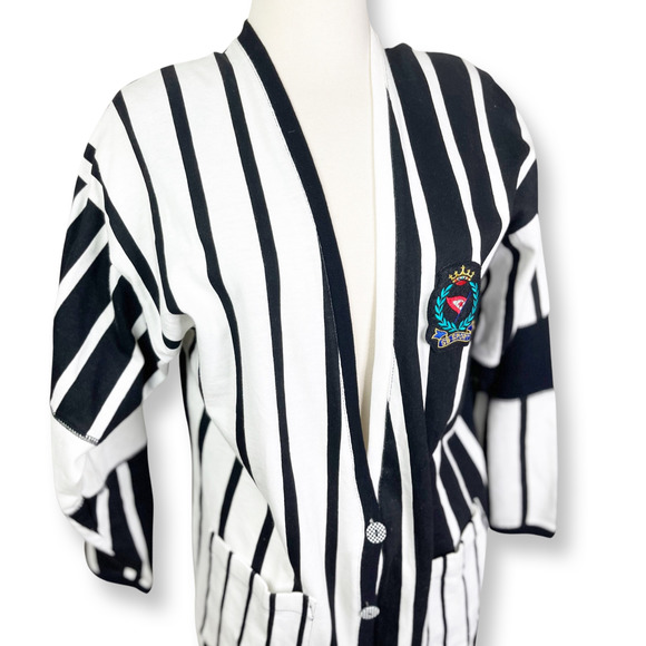 Vintage Deadstock Striped SB Sport Emblem Cotton Jersey Cardigan - Navy/White - Picture 2 of 7